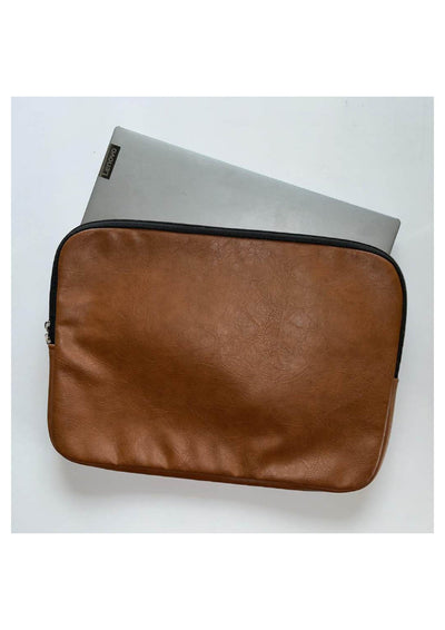 Handcrafted Cloth & PU Leather Laptop Sleeve - 15 Inch | Work Essential – Laptop Sleeve on Brown Living™. SKU: BL-1IA. Img 3.