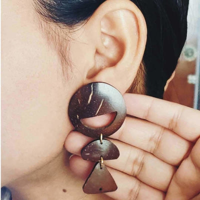 Handcrafted Coco Earth Drops Coconut Shell Earrings – Womens Jewellery on Brown Living™. SKU: OEP104a. Img 6.