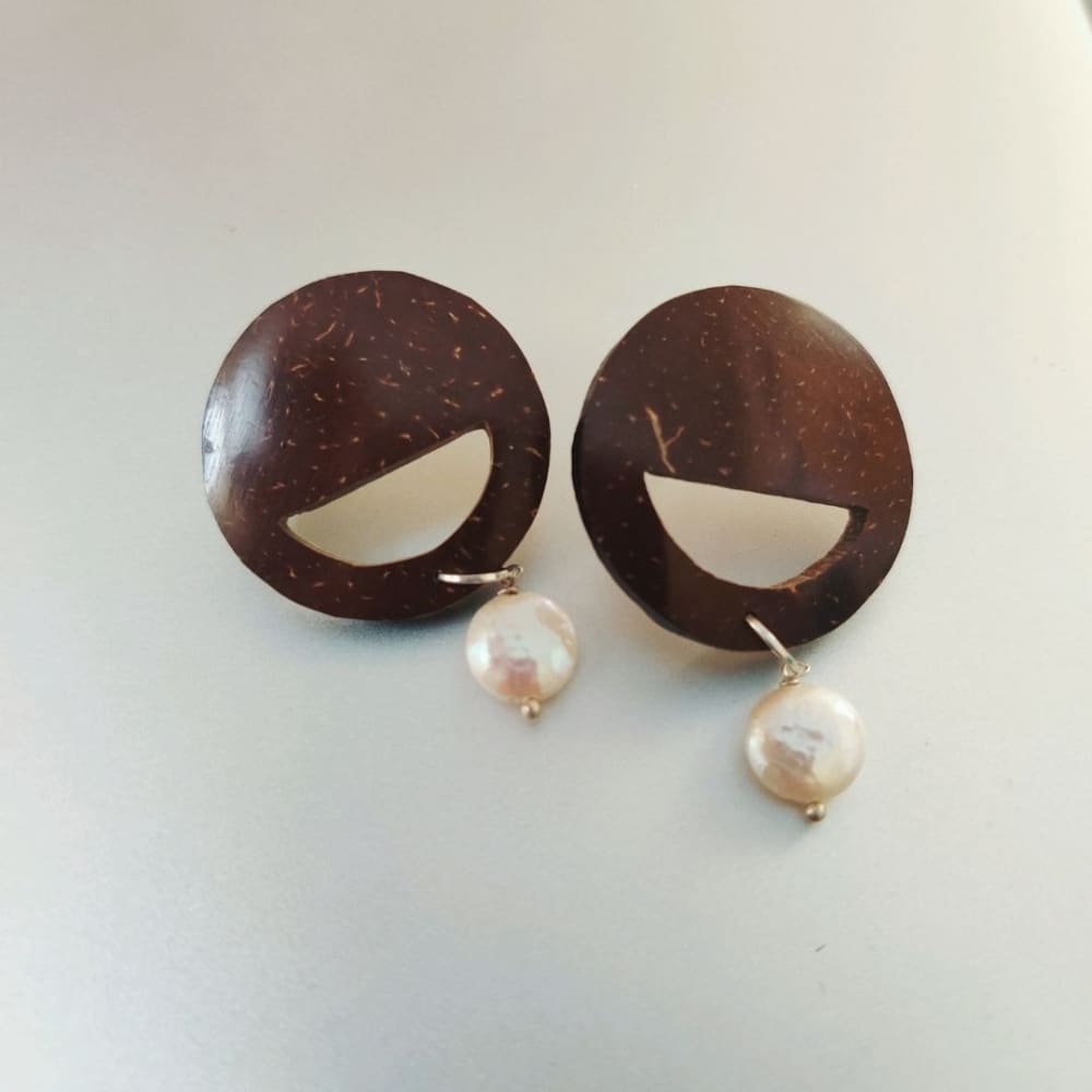 Handcrafted Coco Earth Drops Coconut Shell Earrings – Womens Jewellery on Brown Living™. SKU: OEP108a. Img 17.