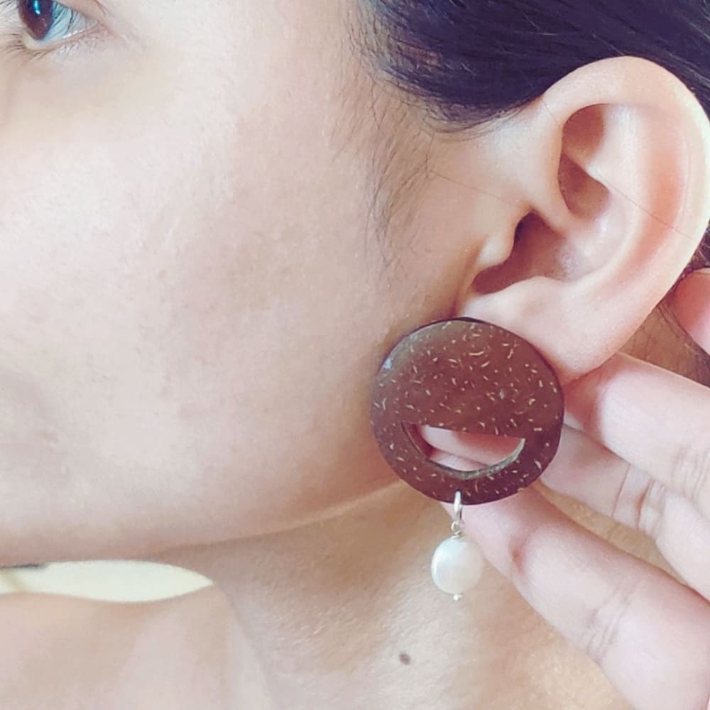 Handcrafted Coco Earth Drops Coconut Shell Earrings – Womens Jewellery on Brown Living™. SKU: OEP108a. Img 18.
