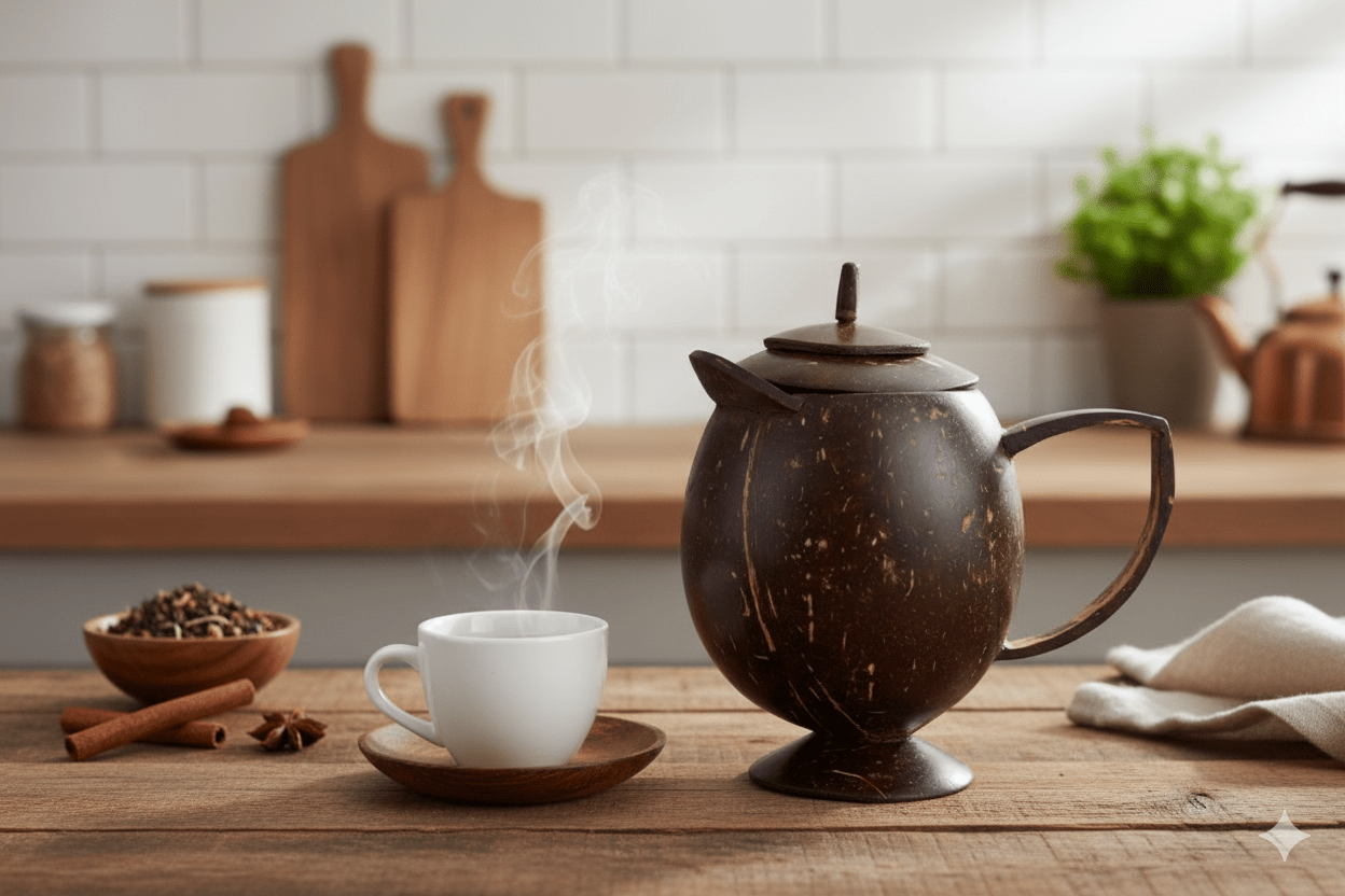 Handcrafted Coconut Shell Jug | Natural Eco - Friendly Jug – Jugs & Flasks on Brown Living™. SKU: KOTT009. Img 1.