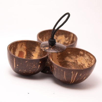 Handcrafted Coconut Shell Triple Bowl – Kitchen Organizers on Brown Living™. SKU: EGB05. Img 3.