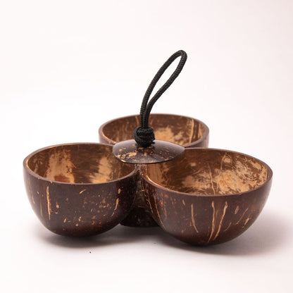 Handcrafted Coconut Shell Triple Bowl – Kitchen Organizers on Brown Living™. SKU: EGB05. Img 2.