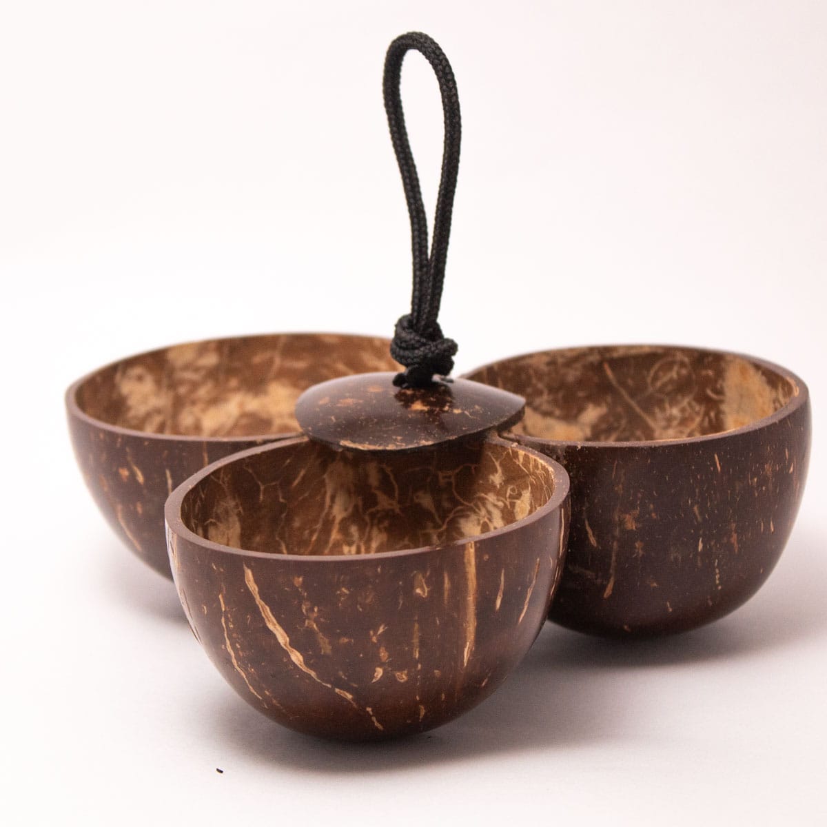 Handcrafted Coconut Shell Triple Bowl – Kitchen Organizers on Brown Living™. SKU: EGB05. Img 1.