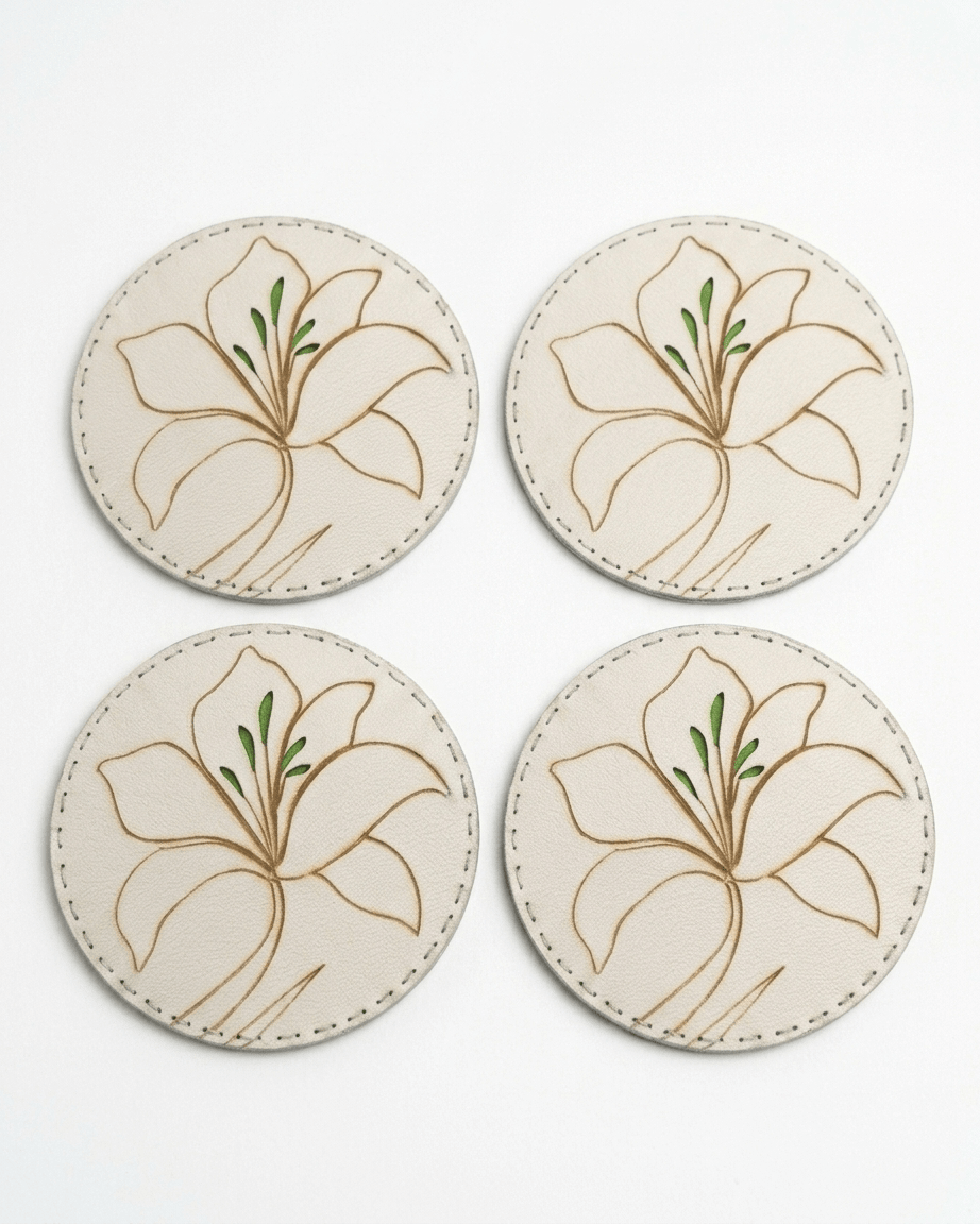 Handcrafted Daisy Coaster Set of 4 | Elegant Decorative Table Coasters – Coasters on Brown Living™. SKU: COT30. Img 3.