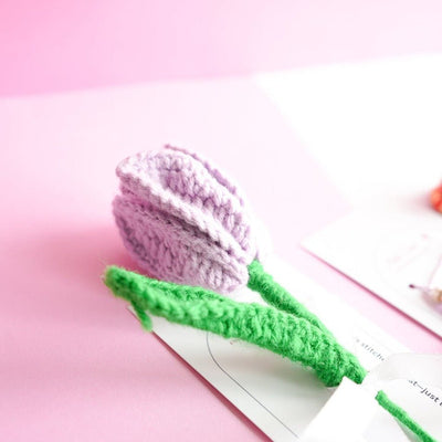 Handcrafted Dark Purple Crochet Tulip | Handmade Floral Decor – Home Decor on Brown Living™. SKU: DF-404. Img 8.