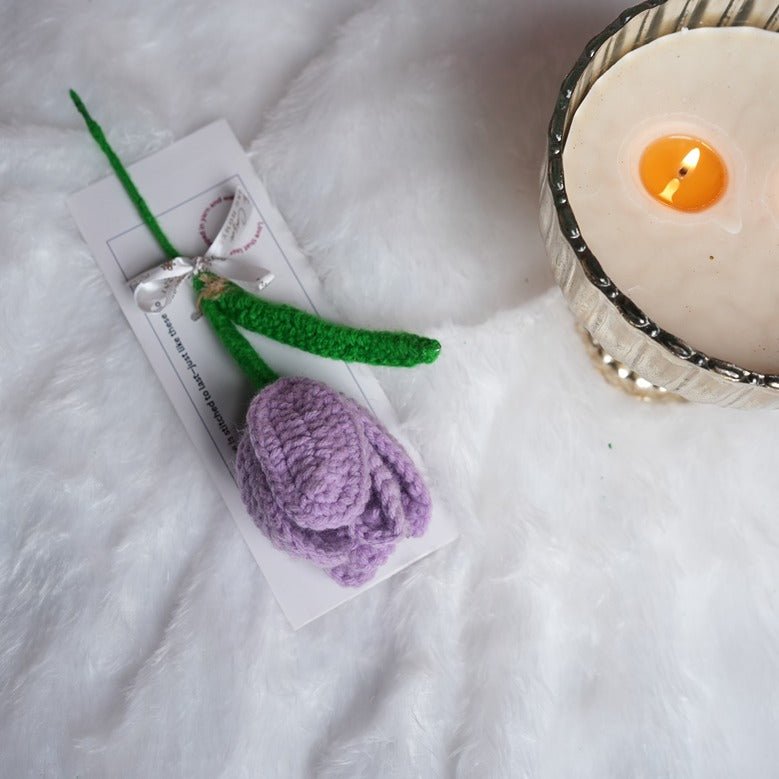 Handcrafted Dark Purple Crochet Tulip | Handmade Floral Decor – Home Decor on Brown Living™. SKU: DF-404. Img 1.