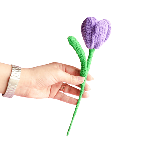 Handcrafted Dark Purple Crochet Tulip | Handmade Floral Decor – Home Decor on Brown Living™. SKU: DF-404. Img 5.