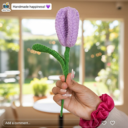 Handcrafted Dark Purple Crochet Tulip | Handmade Floral Decor – Home Decor on Brown Living™. SKU: DF-404. Img 9.