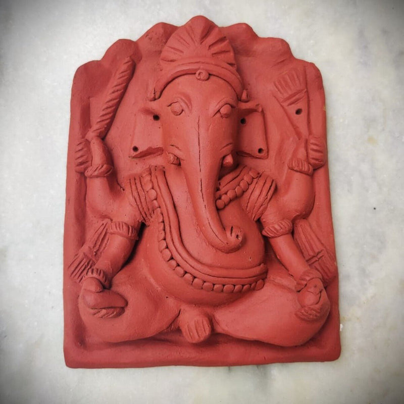 Handcrafted Eco - friendly Ganpati Idol in Molela Terracotta Mural Craft | Verified Sustainable by Brown Living™