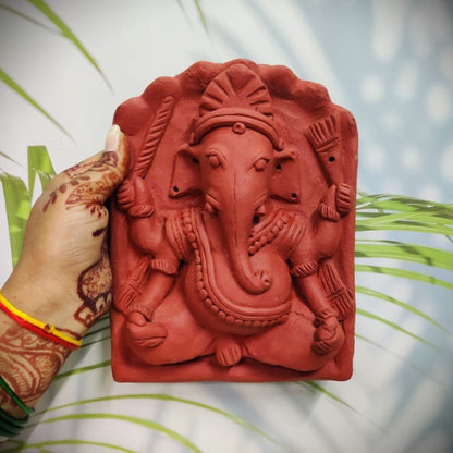 Handcrafted Eco - friendly Ganpati Idol in Molela Terracotta Mural Craft | Verified Sustainable by Brown Living™