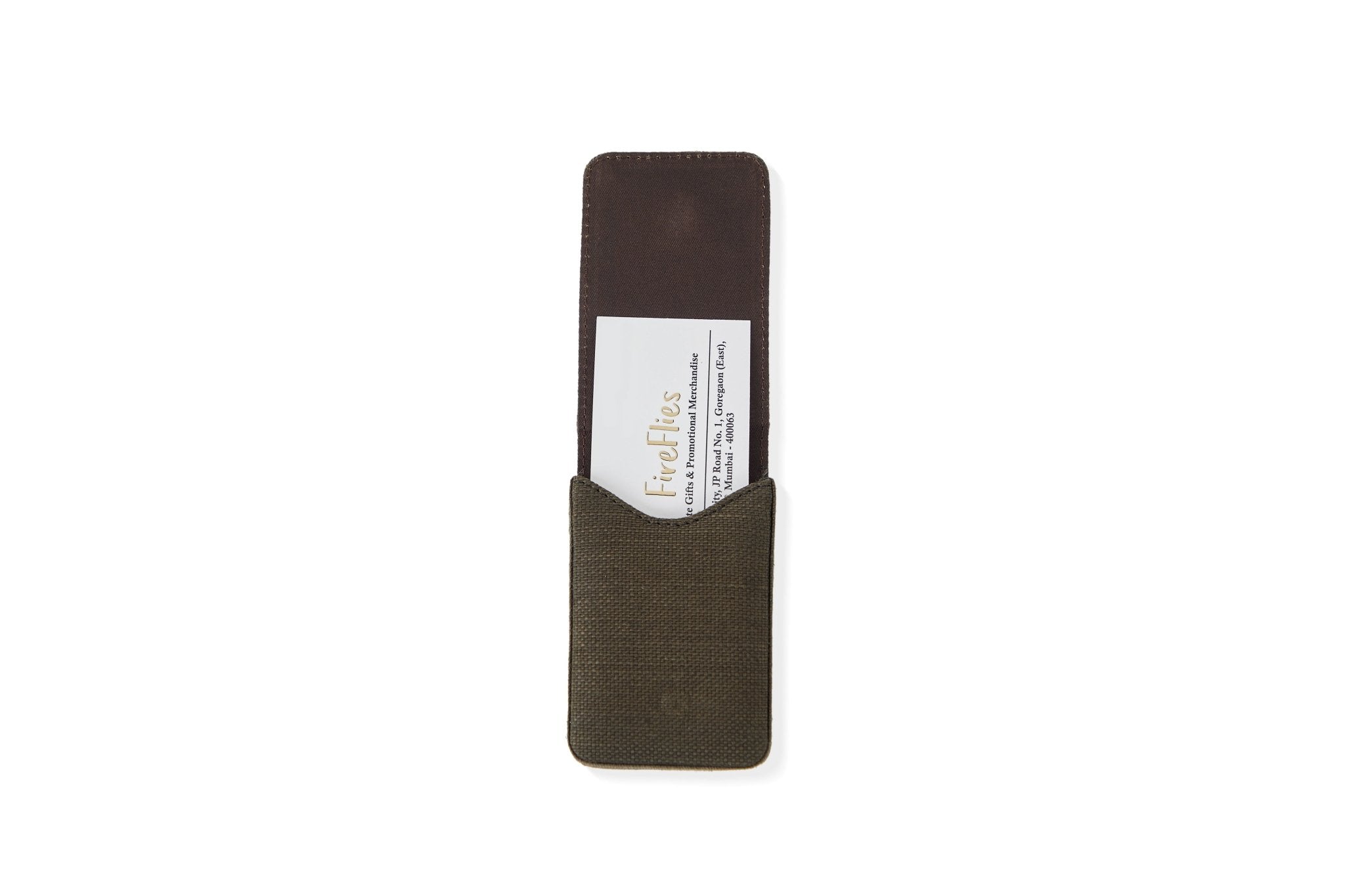 Handcrafted Eco - Friendly Hemp Fliptop Vertical Card Holder – Desk Accessories on Brown Living™. SKU: GCH01-OLIVE. Img 8.