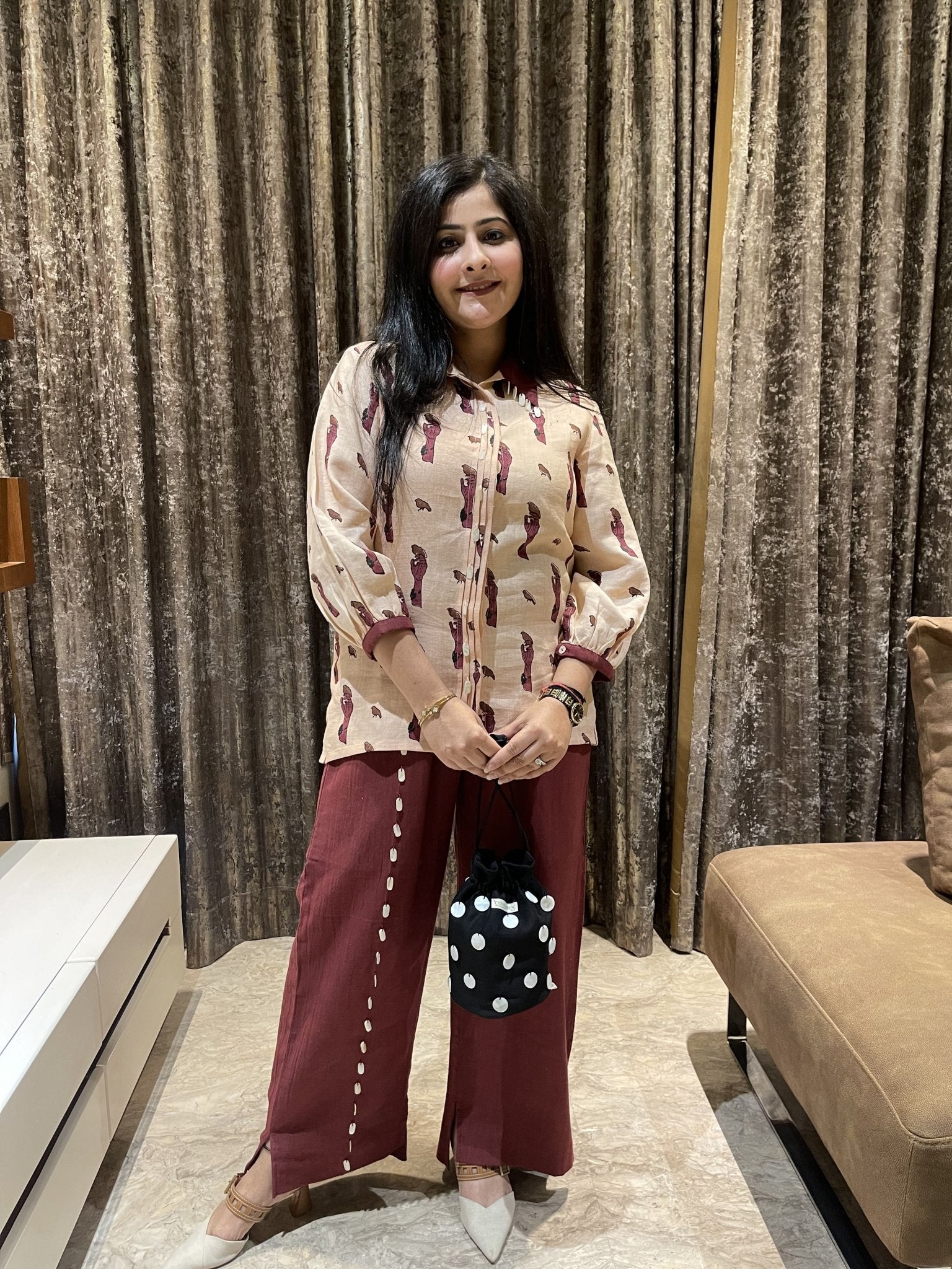 Handcrafted Ethical Birdie Cotton Co - Ord Outfit – Womens Co - Ord Sets on Brown Living™. SKU: TCC - LDV - 83 - XS. Img 1.