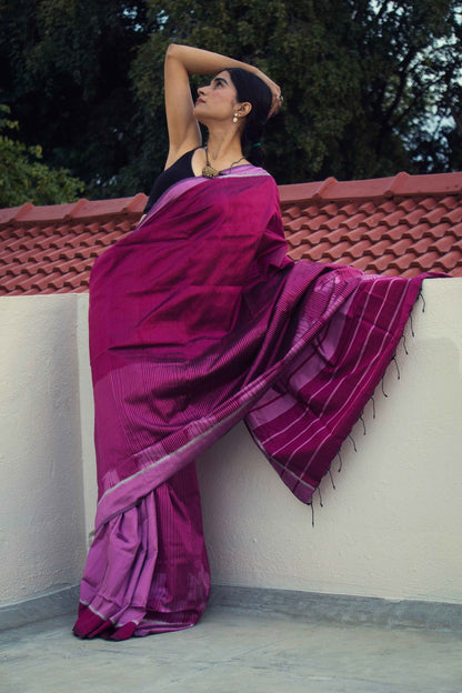 Handcrafted Floral - Inspired Stemline Mulberry Silk Saree – Womens Saree on Brown Living™. SKU: SS24SA01. Img 2.