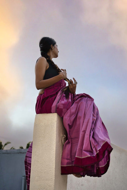 Handcrafted Floral - Inspired Stemline Mulberry Silk Saree – Womens Saree on Brown Living™. SKU: SS24SA01. Img 1.