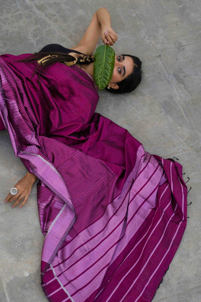 Handcrafted Floral - Inspired Stemline Mulberry Silk Saree – Womens Saree on Brown Living™. SKU: SS24SA01. Img 3.