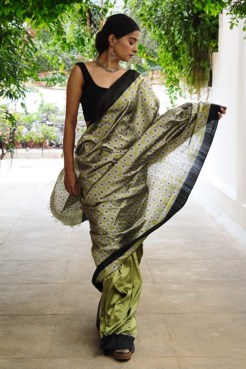 Handcrafted Floral - Inspired Whispering Garden Mulberry Silk Saree – Womens Saree on Brown Living™. SKU: SS24SA06. Img 1.