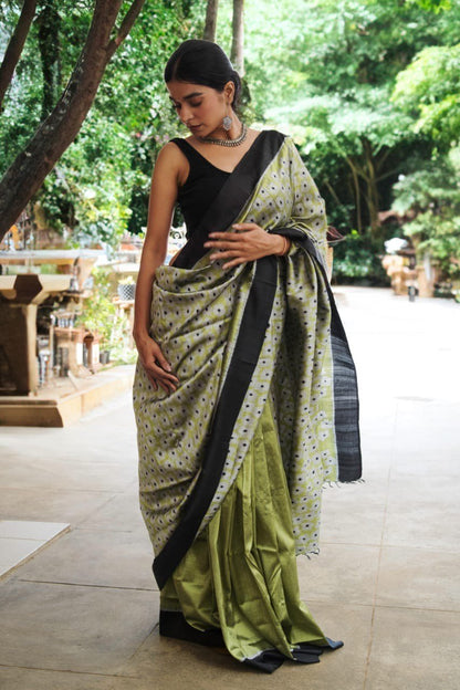 Handcrafted Floral - Inspired Whispering Garden Mulberry Silk Saree – Womens Saree on Brown Living™. SKU: SS24SA06. Img 4.