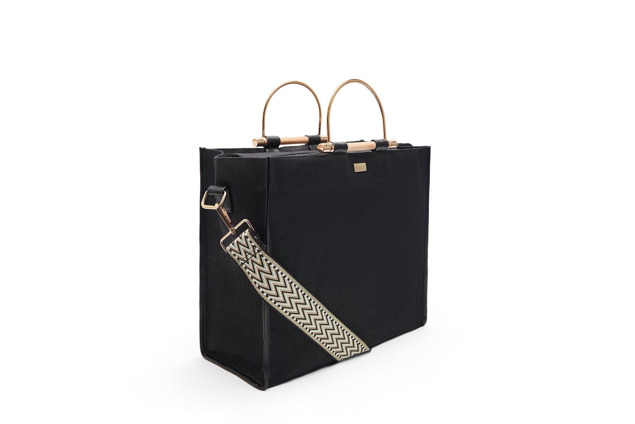 Handcrafted Hemp Fabric Everyday Tote Crossbody Bag – Bags on Brown Living™. SKU: GTB01-BLACK. Img 2.