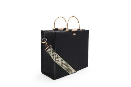 Handcrafted Hemp Fabric Everyday Tote Crossbody Bag – Bags on Brown Living™. SKU: GTB01-BLACK. Img 2.