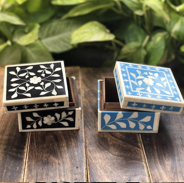 Handcrafted Inlay Blue MDF Box | Verified Sustainable by Brown Living™