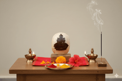 Handcrafted Lakshmi Idol | White Tender & Black Coconut Shell – Art & Craft Supplies on Brown Living™. SKU: KOTT020. Img 1.