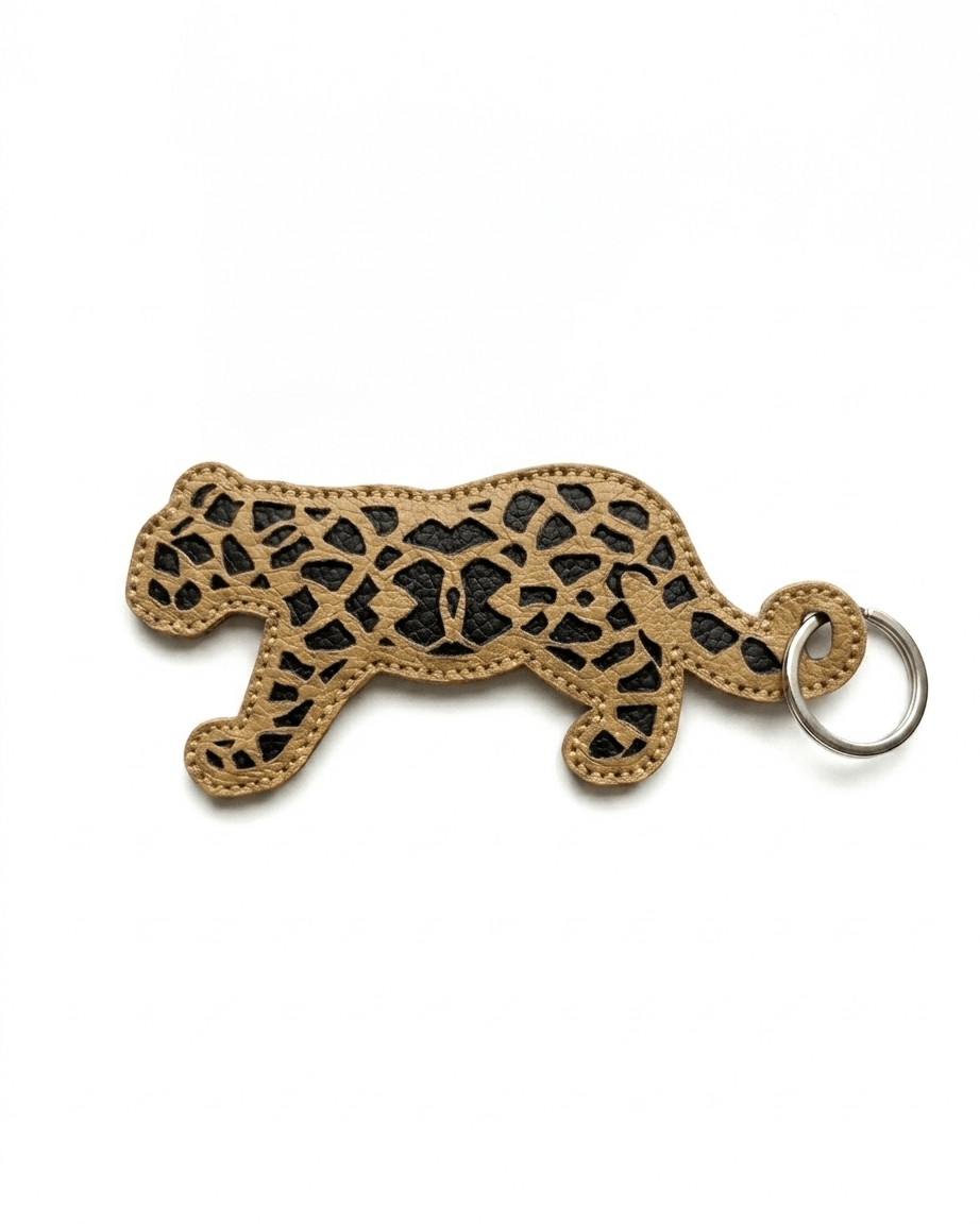 Handcrafted Leopard Keychain | Handmade Animal-Themed Keychain – Gift on Brown Living™. SKU: KC046. Img 1.