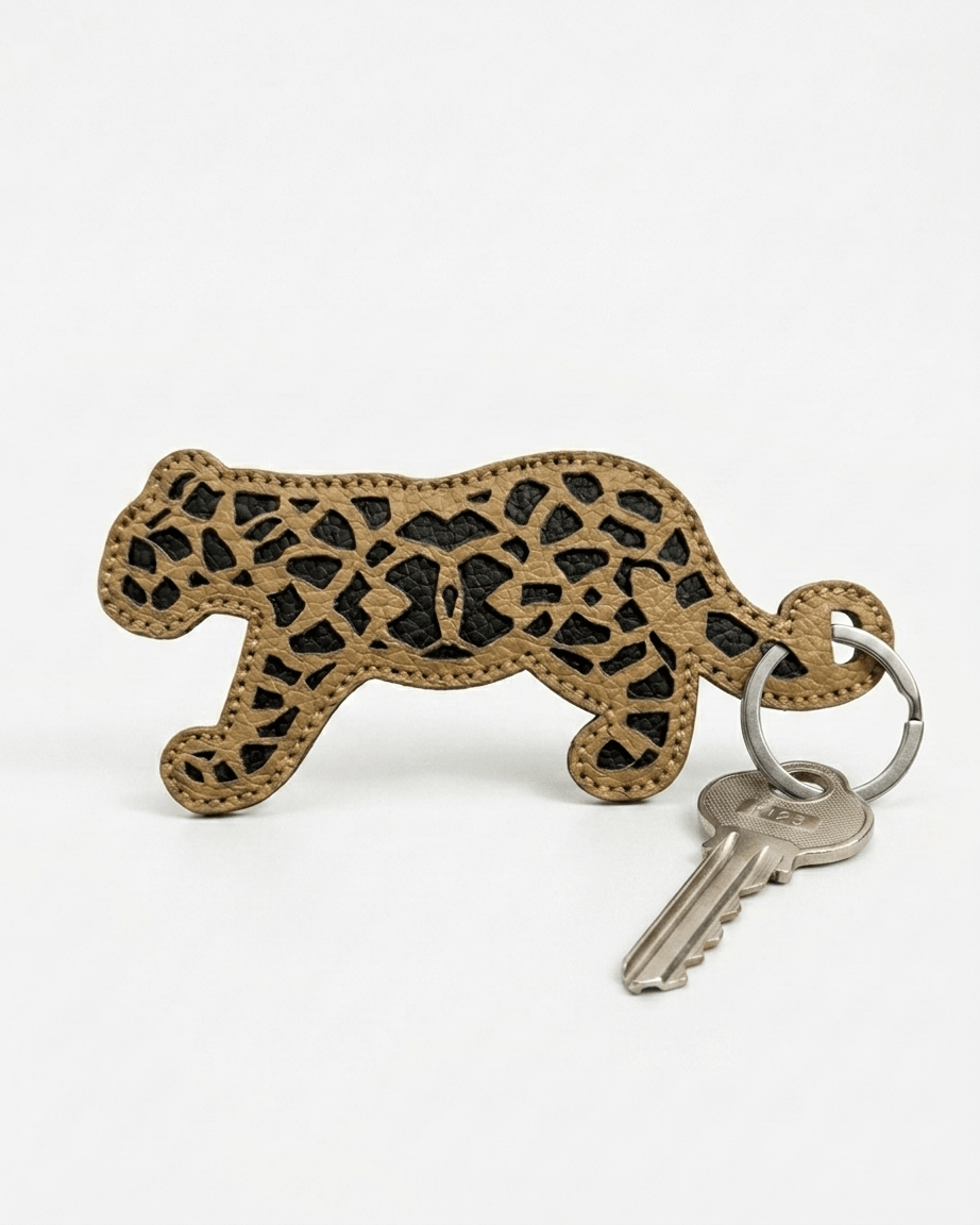 Handcrafted Leopard Keychain | Handmade Animal-Themed Keychain – Gift on Brown Living™. SKU: KC046. Img 2.