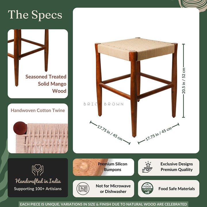 Handcrafted Loom Nest Wooden Stool | Verified Sustainable by Brown Living™