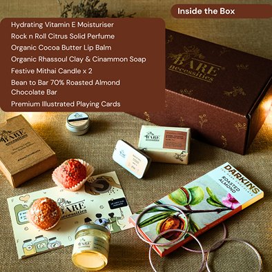 Handcrafted Luxury Bath & Body Gift Hamper | Diwali Gift Hamper – Card Games on Brown Living™. SKU: BNDG03. Img 2.