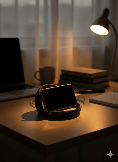 Handcrafted Natural Coconut Shell Mobile Stand – Desk Accessories on Brown Living™. SKU: KOTT014. Img 1.