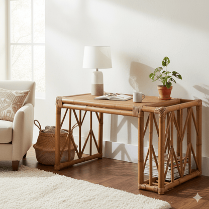 Handcrafted Natural Finish | Cane & Rattan Table – Home Decor on Brown Living™. SKU: RattanTable. Img 3.