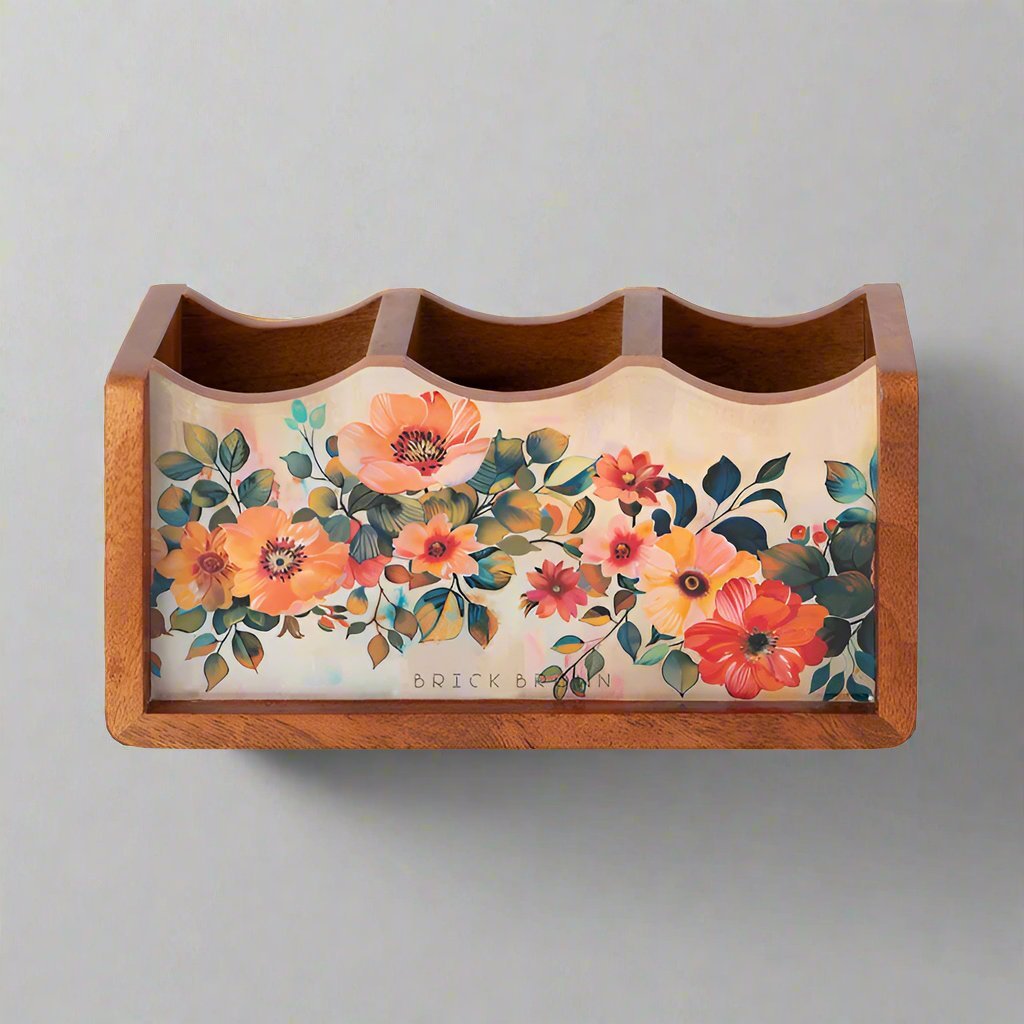 Handcrafted Pastel Flora Cutlery Holder | Made with Mango Wood | Verified Sustainable by Brown Living™