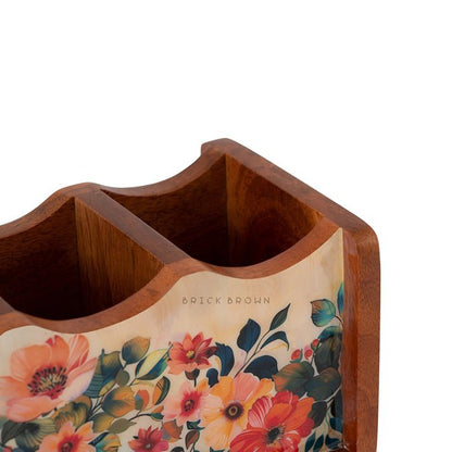 Handcrafted Pastel Flora Cutlery Holder | Made with Mango Wood | Verified Sustainable by Brown Living™