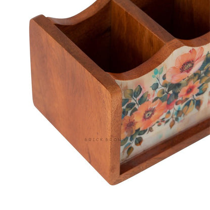 Handcrafted Pastel Flora Cutlery Holder | Made with Mango Wood | Verified Sustainable by Brown Living™