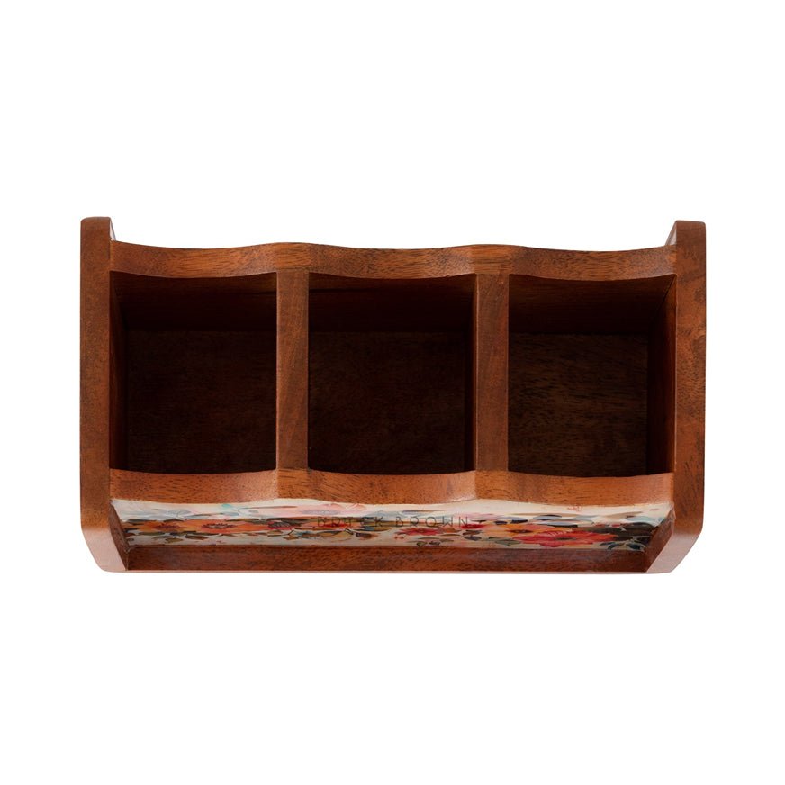 Handcrafted Pastel Flora Cutlery Holder | Made with Mango Wood | Verified Sustainable by Brown Living™