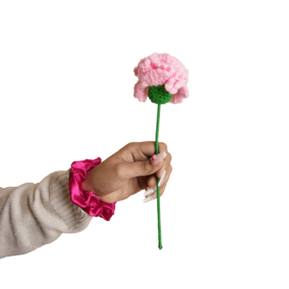 Handcrafted Pink Carnation Crochet Flower | Decorative Accent – Home Decor on Brown Living™. SKU: DF-398. Img 5.