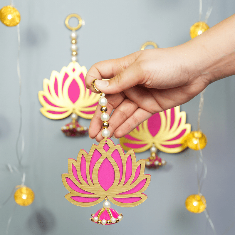 Handcrafted Pink Lotus Hanging for Home Decoration – Home Decor on Brown Living™. SKU: MJ00039DR. Img 2.