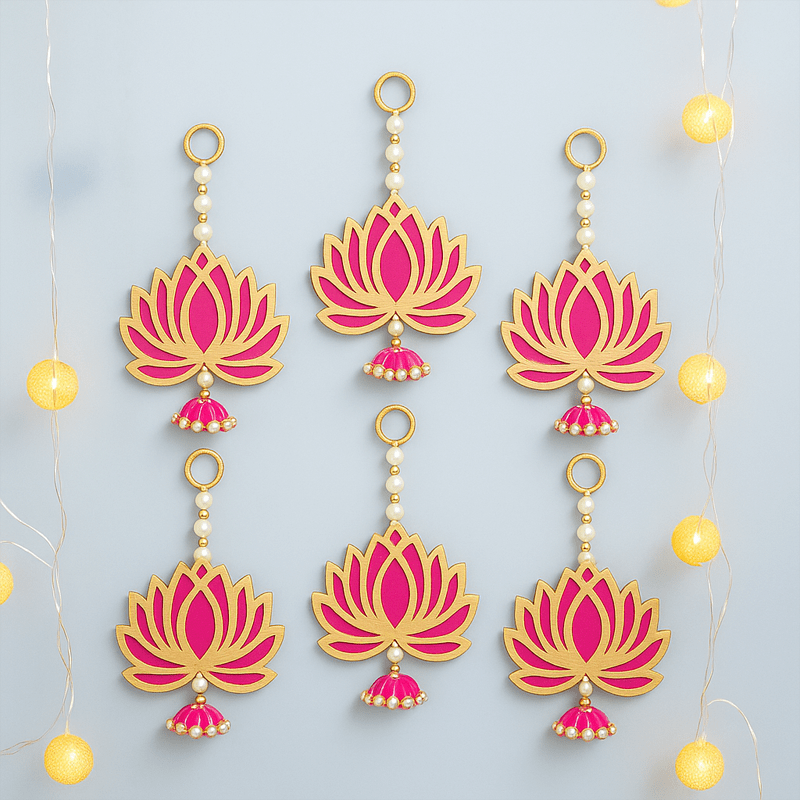 Handcrafted Pink Lotus Hanging for Home Decoration – Home Decor on Brown Living™. SKU: MJ00039DR. Img 1.