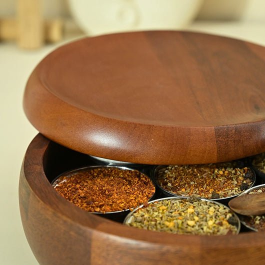 Handcrafted Rhythm Masala Box | Made with Mango Wood | Verified Sustainable Kitchen Organizers on Brown Living™