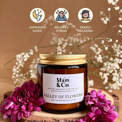 Handcrafted Set of 2 Coconut Wax Candles - Valley of Flowers + Into the Forest – Gift Giving on Brown Living™. SKU: BUN07. Img 2.