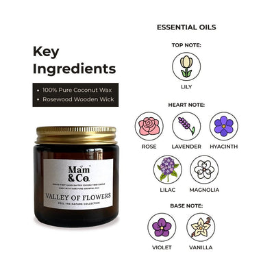 Handcrafted Set of 2 Coconut Wax Candles - Valley of Flowers + Into the Forest – Gift Giving on Brown Living™. SKU: BUN07. Img 3.