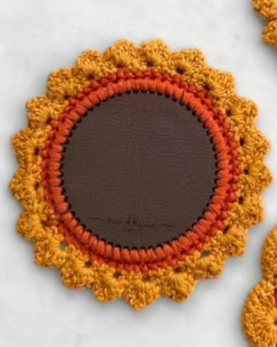 Handcrafted Sunflower Crochet Coaster Set of 4 – Coasters on Brown Living™. SKU: COT19E. Img 7.