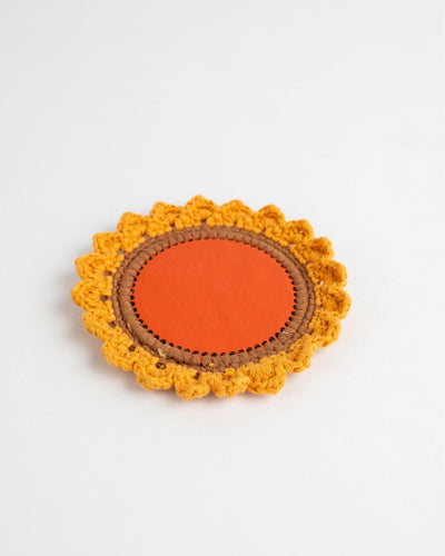 Handcrafted Sunflower Crochet Coaster Set of 4 – Coasters on Brown Living™. SKU: COT19G. Img 3.
