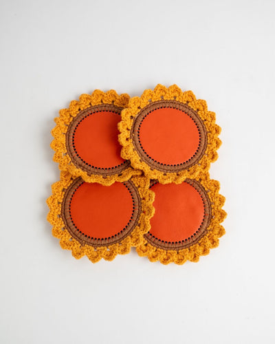 Handcrafted Sunflower Crochet Coaster Set of 4 – Coasters on Brown Living™. SKU: COT19G. Img 4.