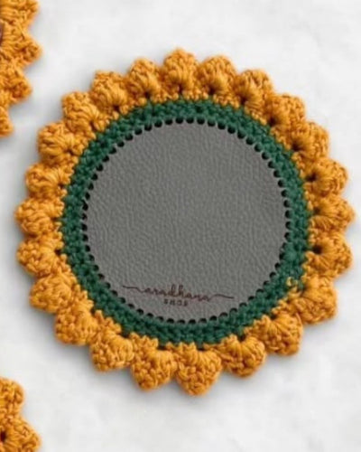 Handcrafted Sunflower Crochet Coaster Set of 4 – Coasters on Brown Living™. SKU: COT19M. Img 5.