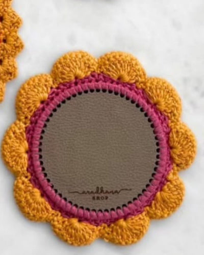 Handcrafted Sunflower Crochet Coaster Set of 4 – Coasters on Brown Living™. SKU: COT24. Img 6.