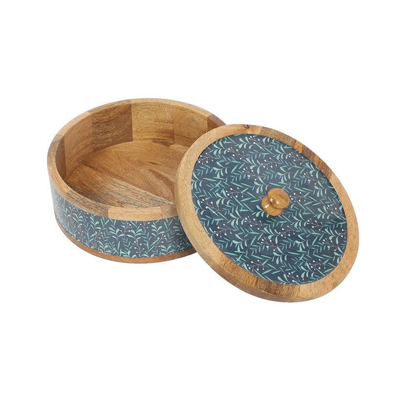 Handcrafted Teal Whispers Curl Vintage Roti Box | Verified Sustainable by Brown Living™