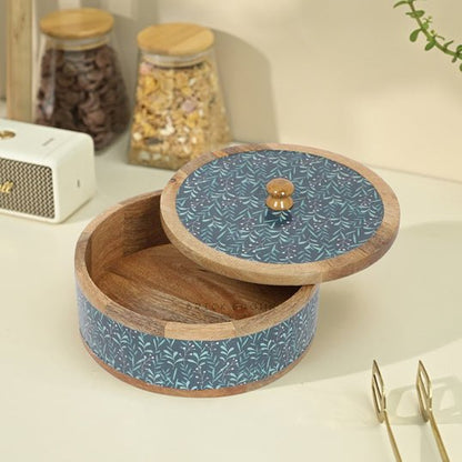 Handcrafted Teal Whispers Curl Vintage Roti Box | Verified Sustainable by Brown Living™