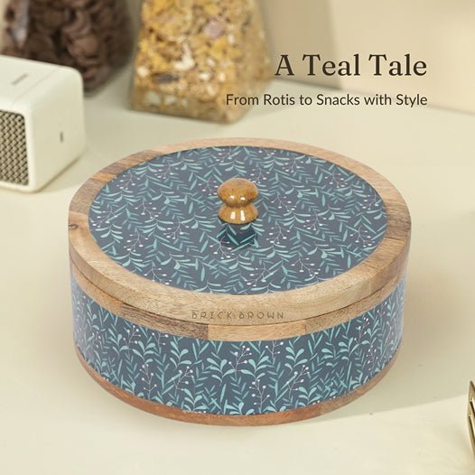 Handcrafted Teal Whispers Curl Vintage Roti Box | Verified Sustainable by Brown Living™